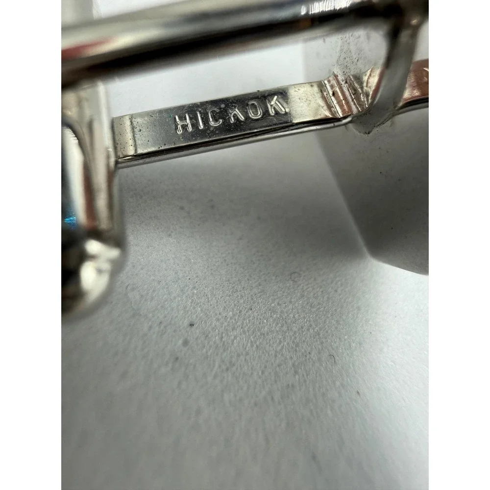 Hickok‎ USA Vintage Mens Octagon Cabochon Silver Tone Toggle Cufflinks
